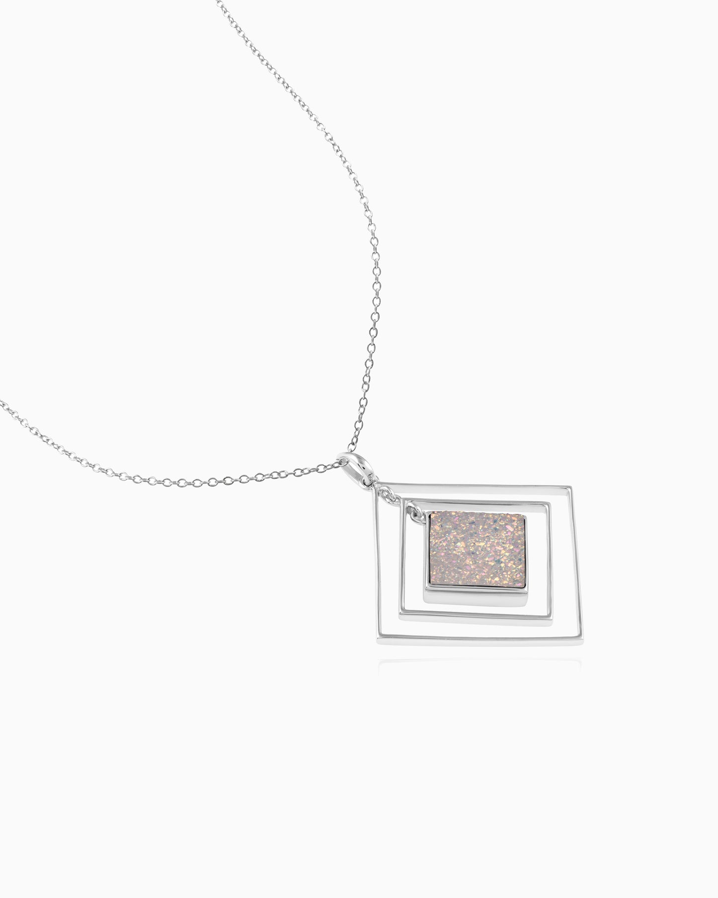 Pink Pearl Druzy Geometric Pendant