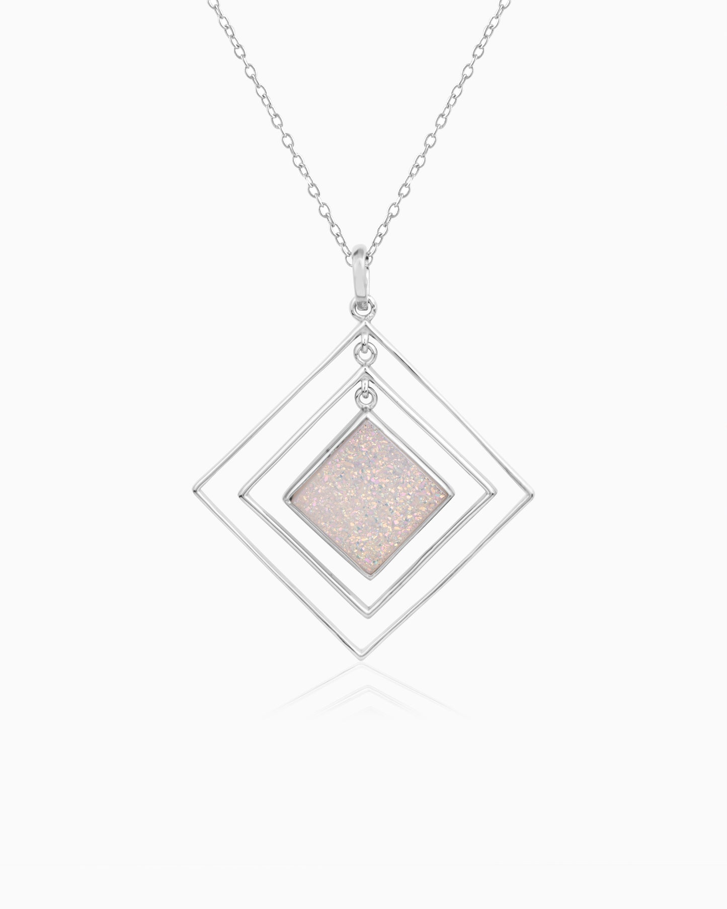 Pink Pearl Druzy Geometric Pendant