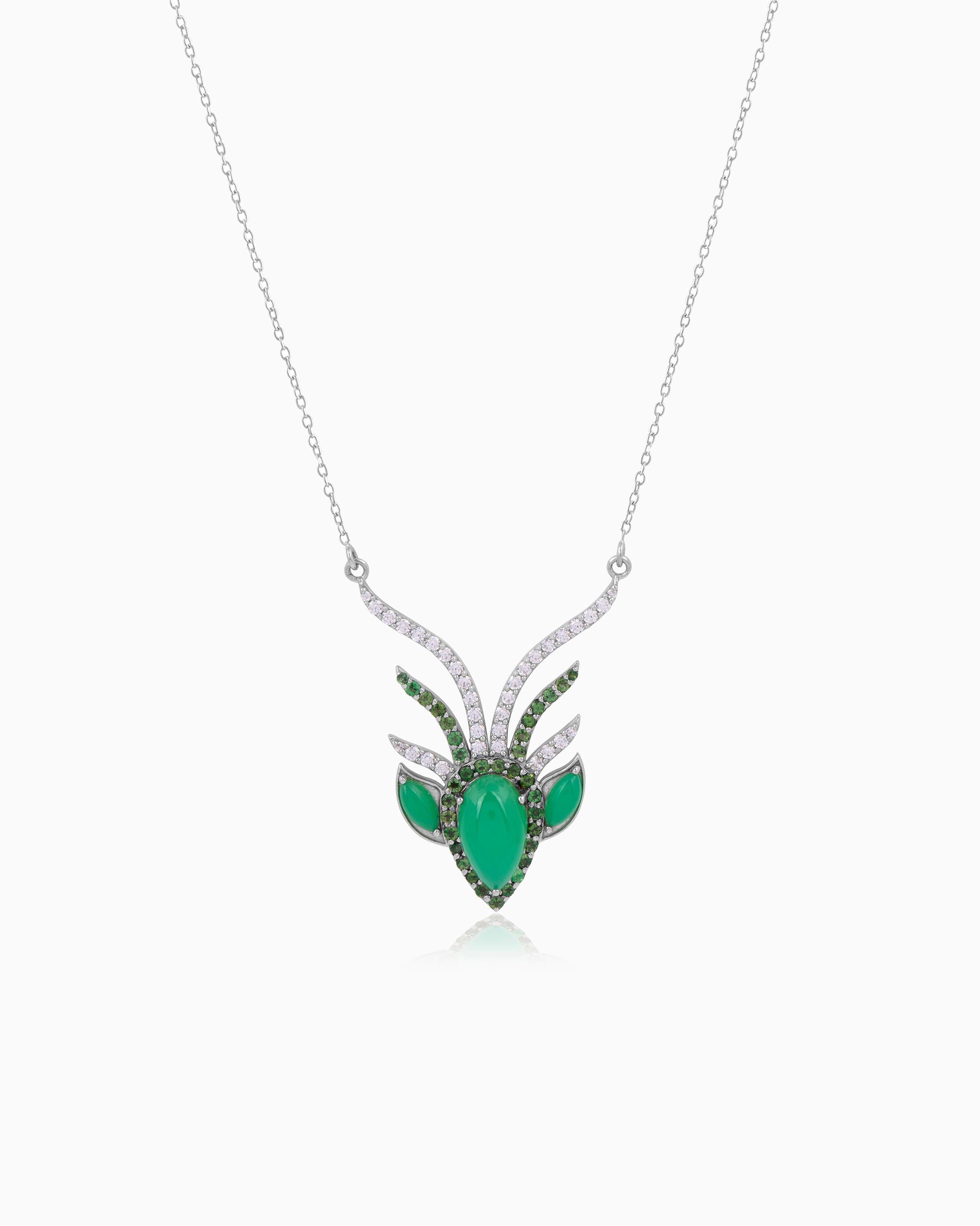 Stag Soul Necklace – Silver & Chrysoprase 18"