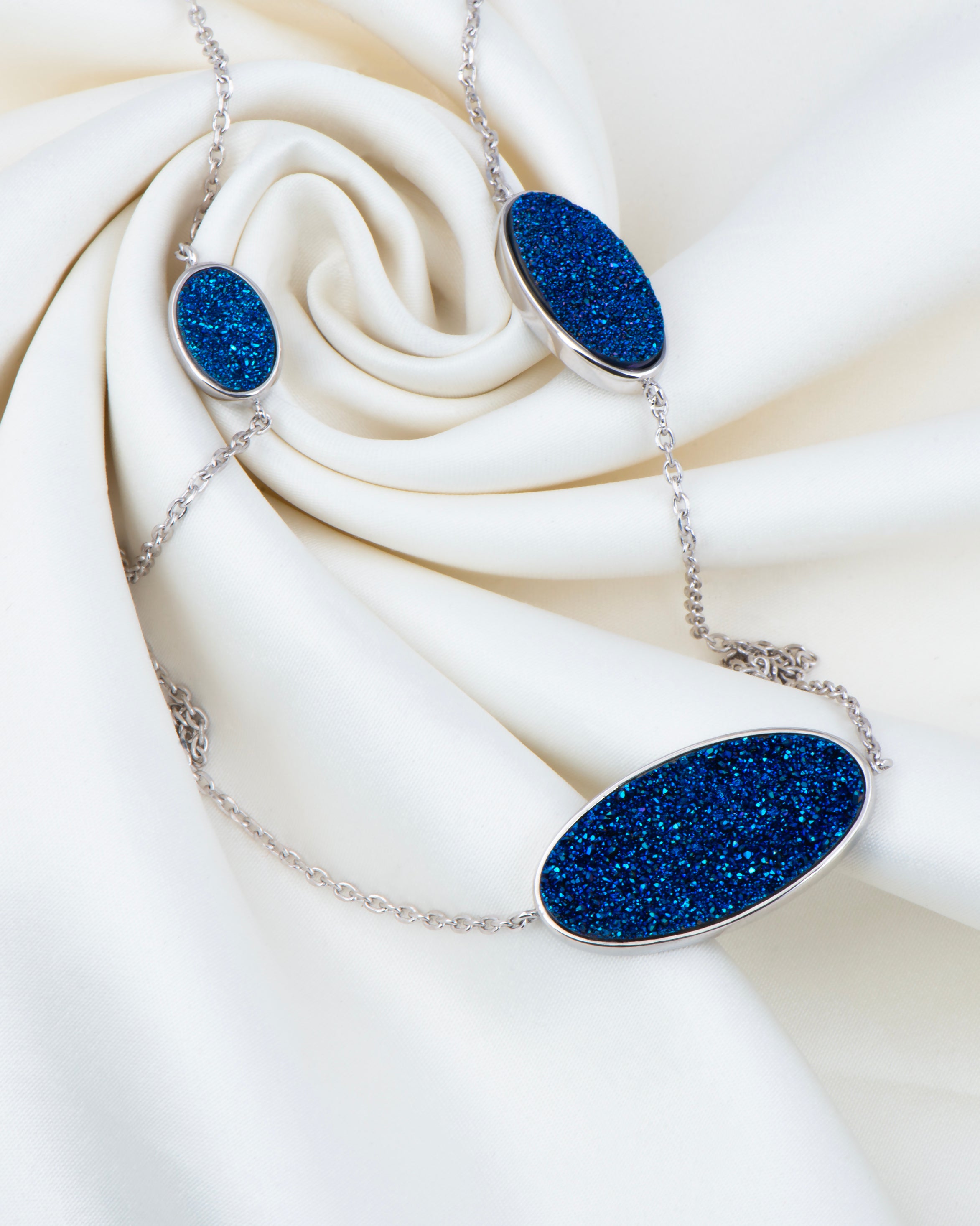 Sapphire Druzy Necklace 24"