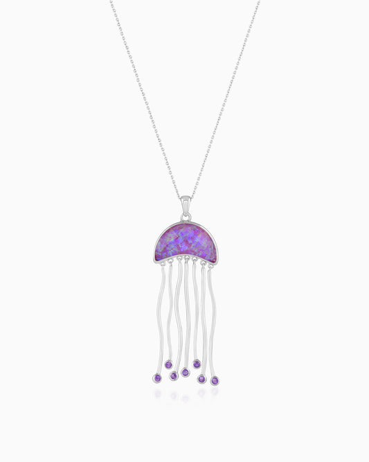 Jellyfish Waltz Beneath Ocean Gem Veil Pendant