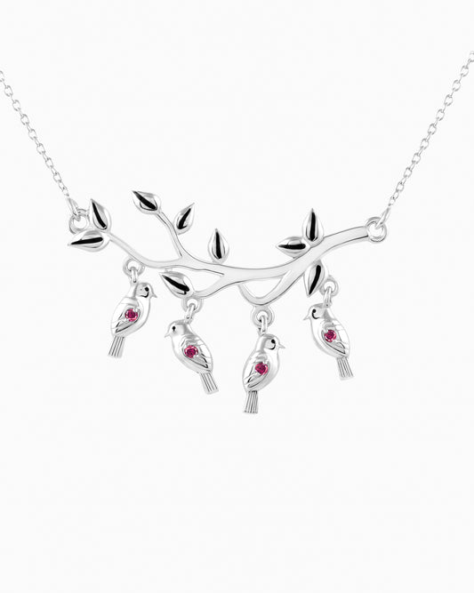 Petal Light Spun Blooming Birds Necklace 18"