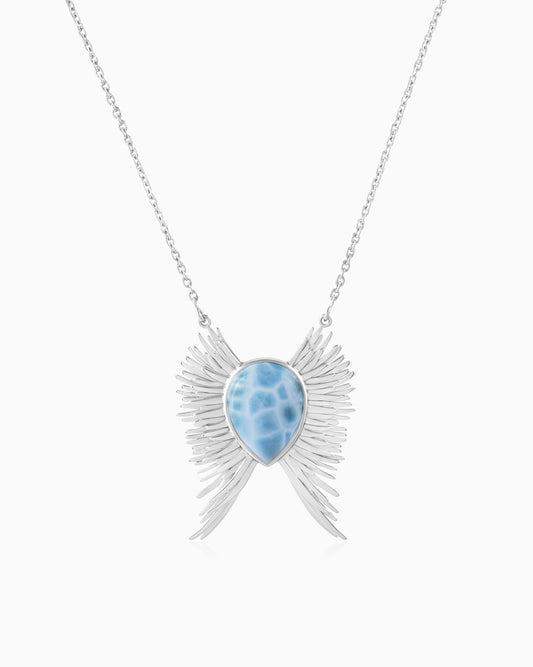 Celestial Winged Larimar Necklace 18"