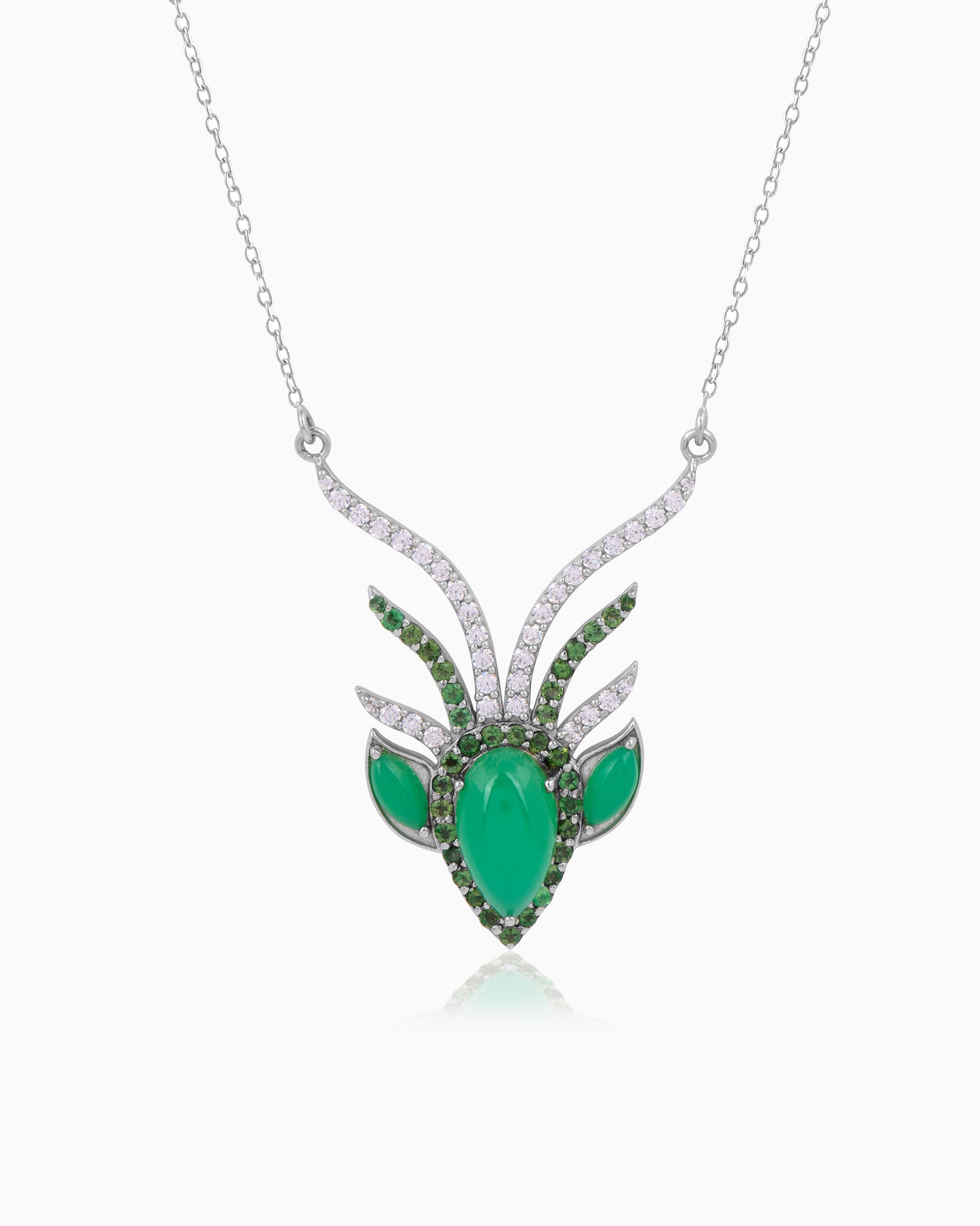 Stag Soul Necklace – Silver & Chrysoprase 18"