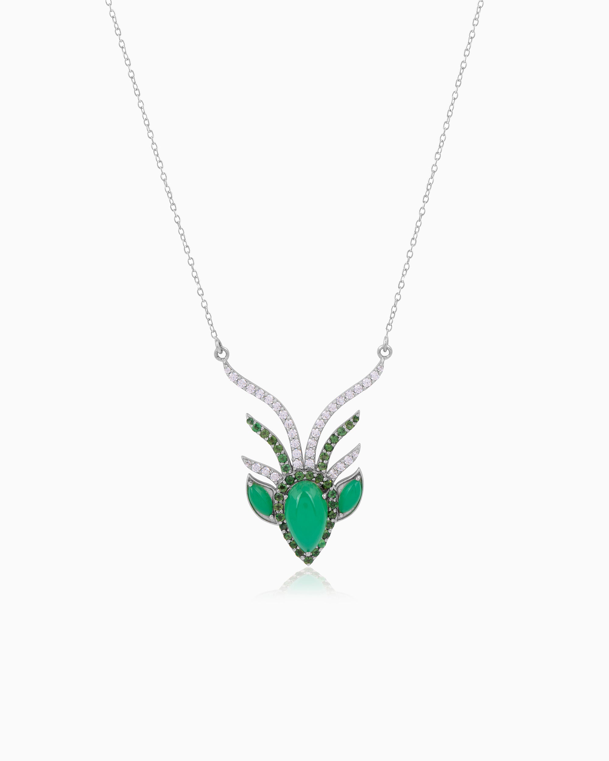 Stag Soul Necklace – Silver & Chrysoprase 18
