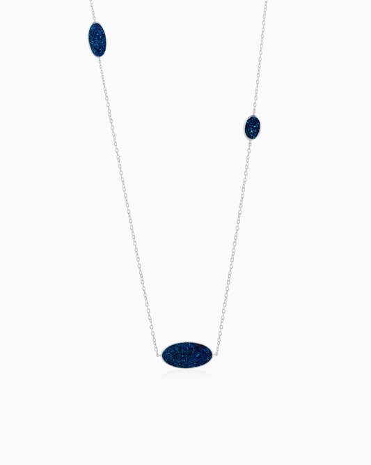 Sapphire Druzy Necklace 24"