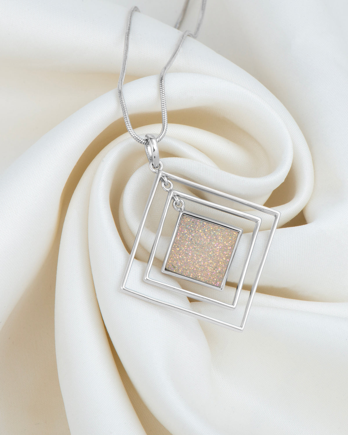 Pink Pearl Druzy Geometric Pendant