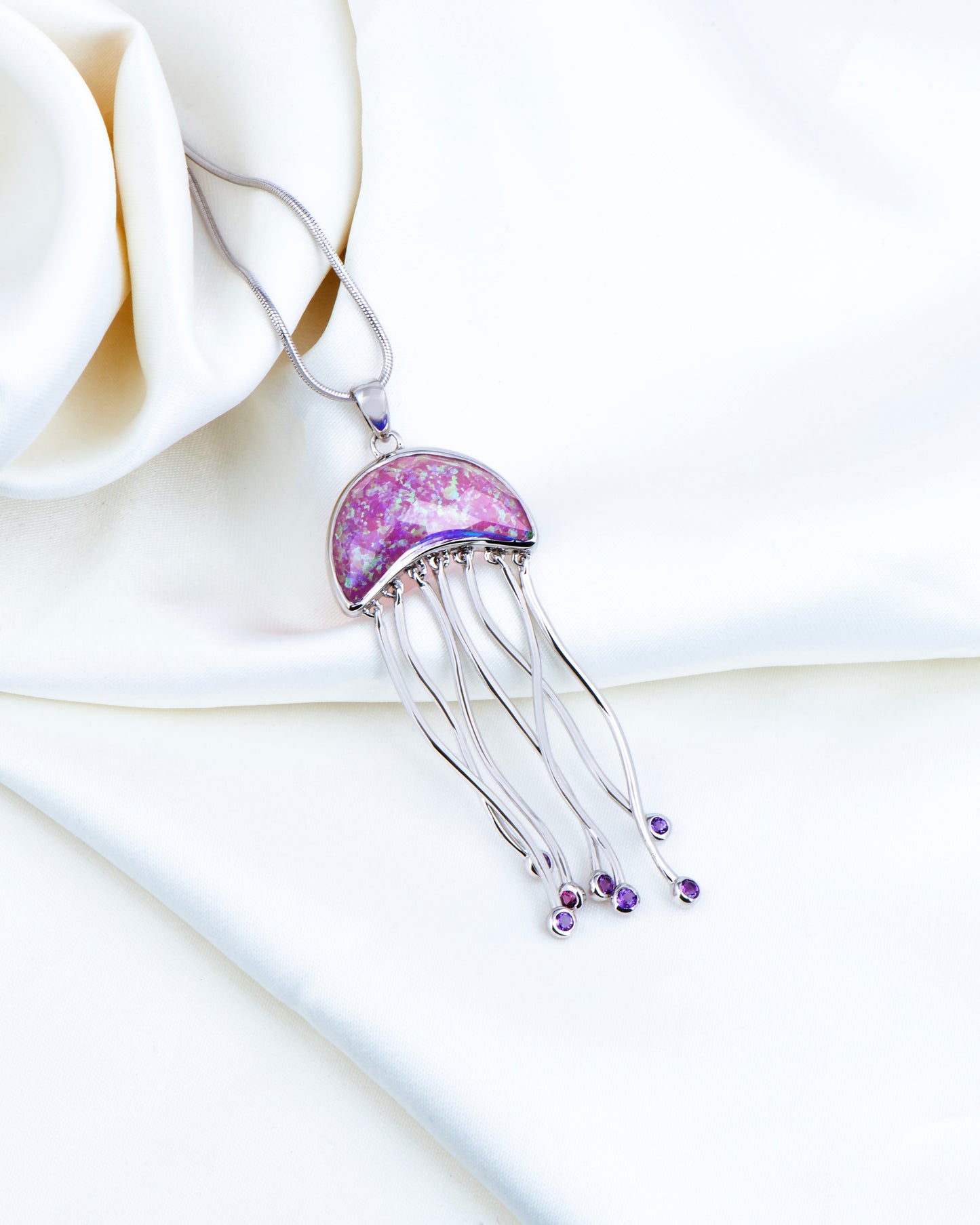 Jellyfish Waltz Beneath Ocean Gem Veil Pendant