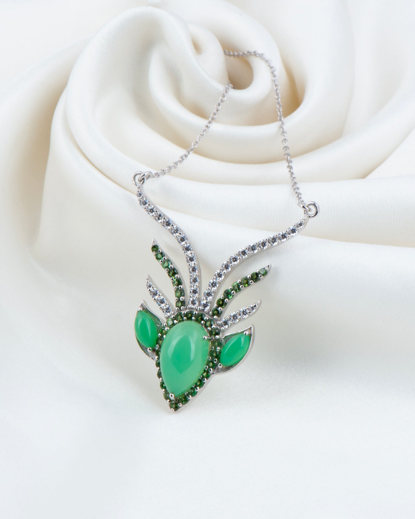 Stag Soul Necklace – Silver & Chrysoprase 18"