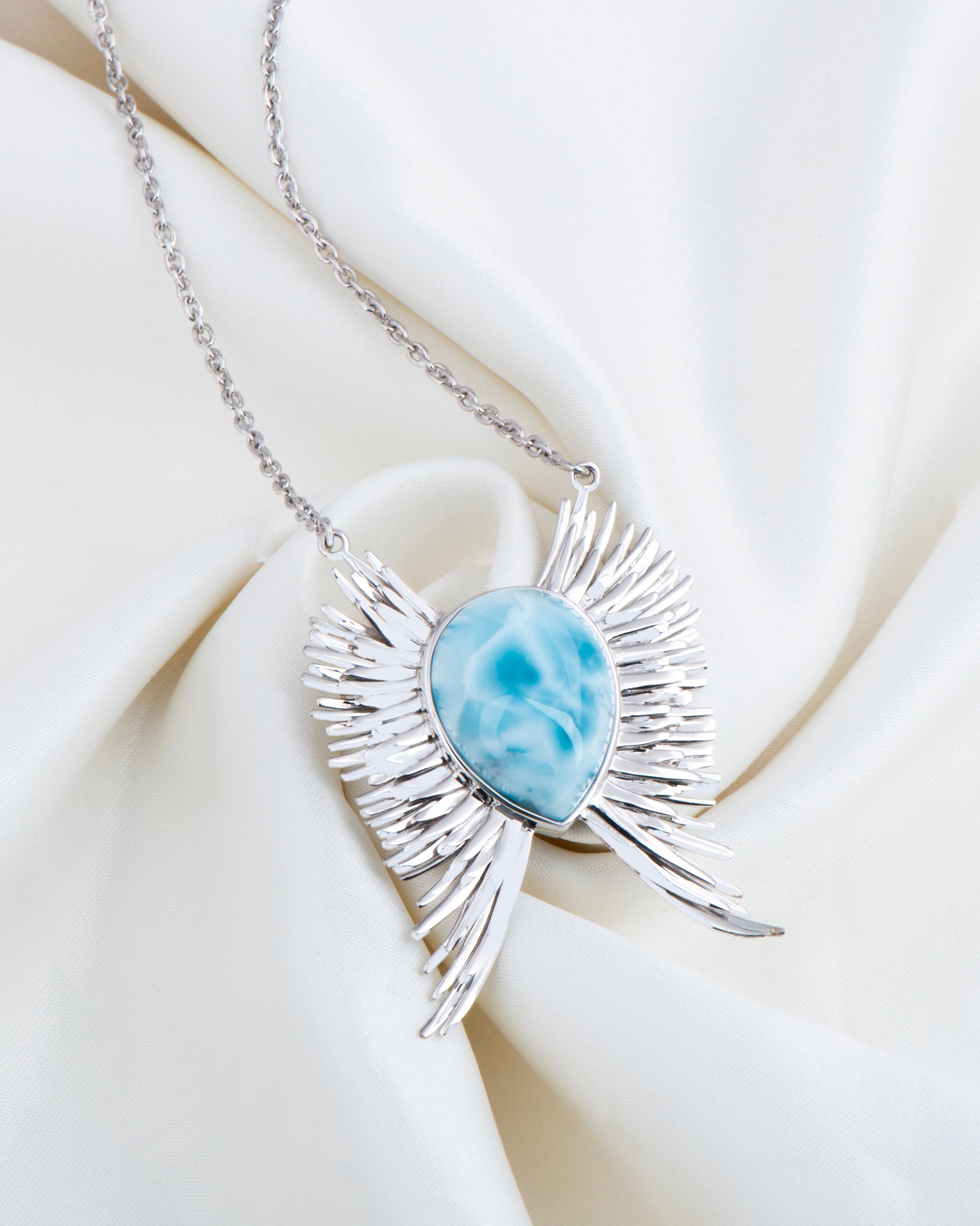 Celestial Winged Larimar Necklace 18"