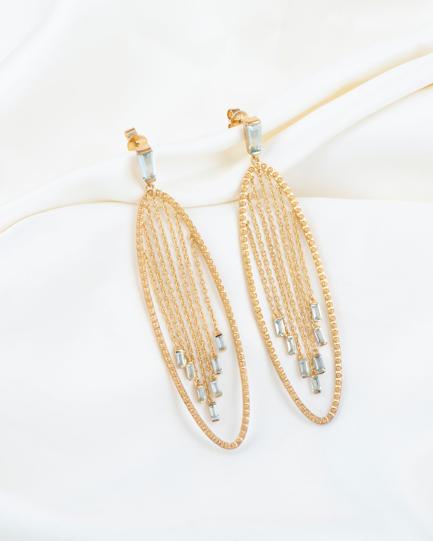 Cascade Earrings – Gold & Aquamarine